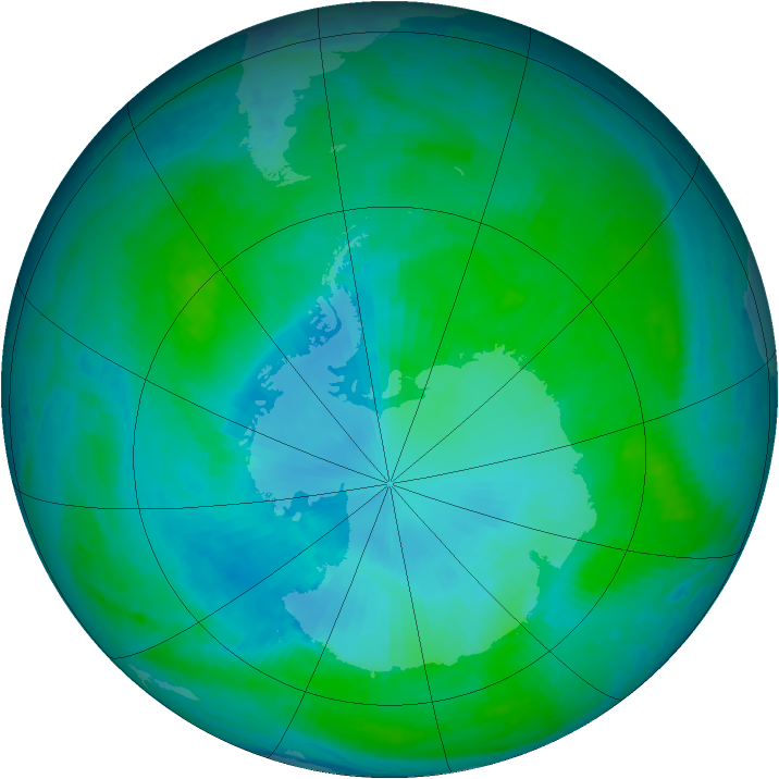 Antarctic ozone map for 22 January 2001